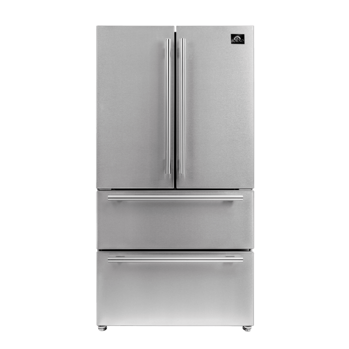 Forno Kitchen Appliance Package - 36" Gas Range /36" Range Hood / 36" French Door Refrigerator & 24" Dishwasher