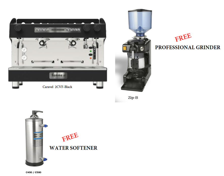 Fiamma Caravel Full Size Espresso Machine / Grinder and Water Softner Package (Black)